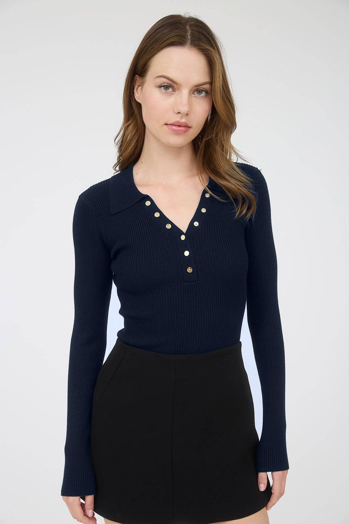 Gold-Button Knit Long Sleeve