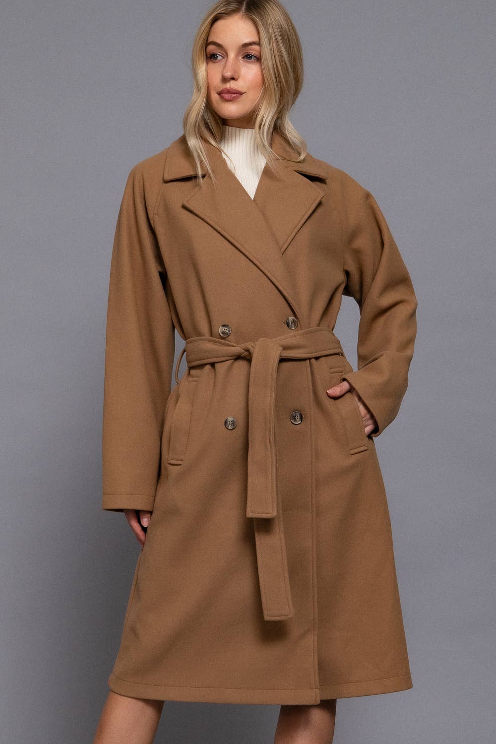 Double Breasted Button Felt Trench Coat
