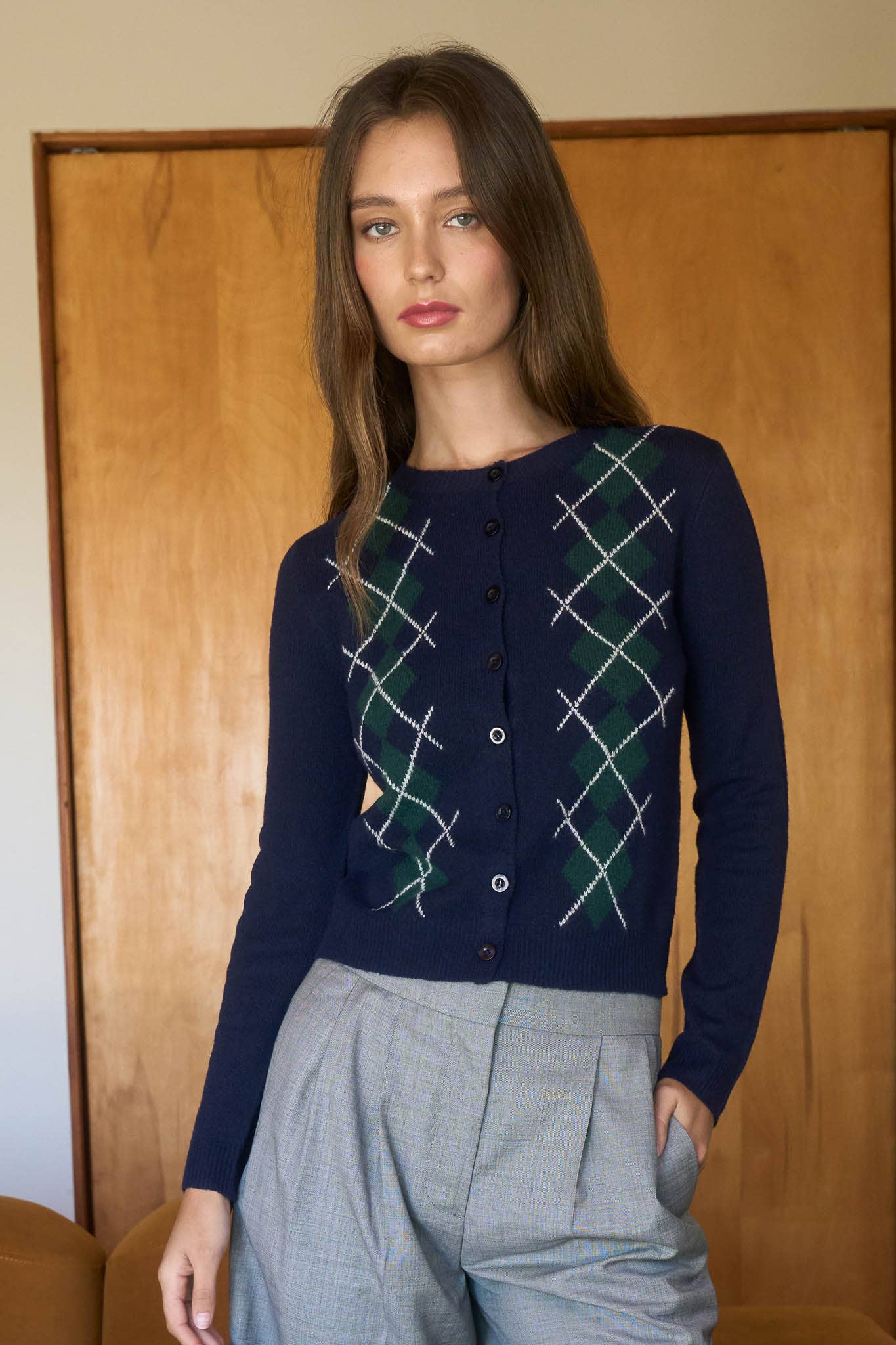Classic Argyle Button-Up Cardigan