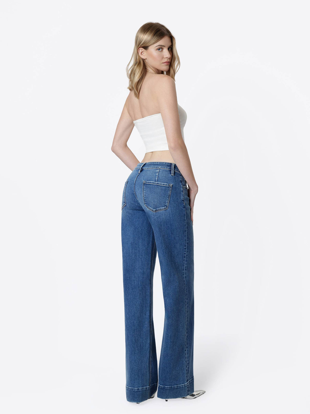 Low Rise Trouser Hem Dark Wash Wide Leg Jeans