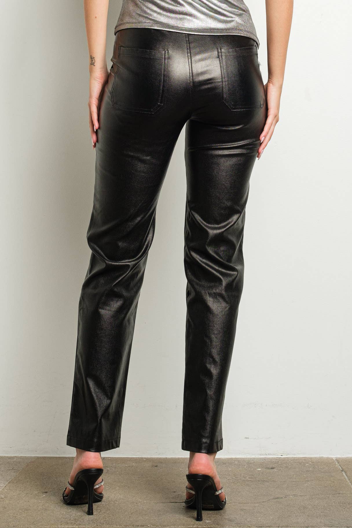 Stretch Metallic High Rise Straight Leg Pants