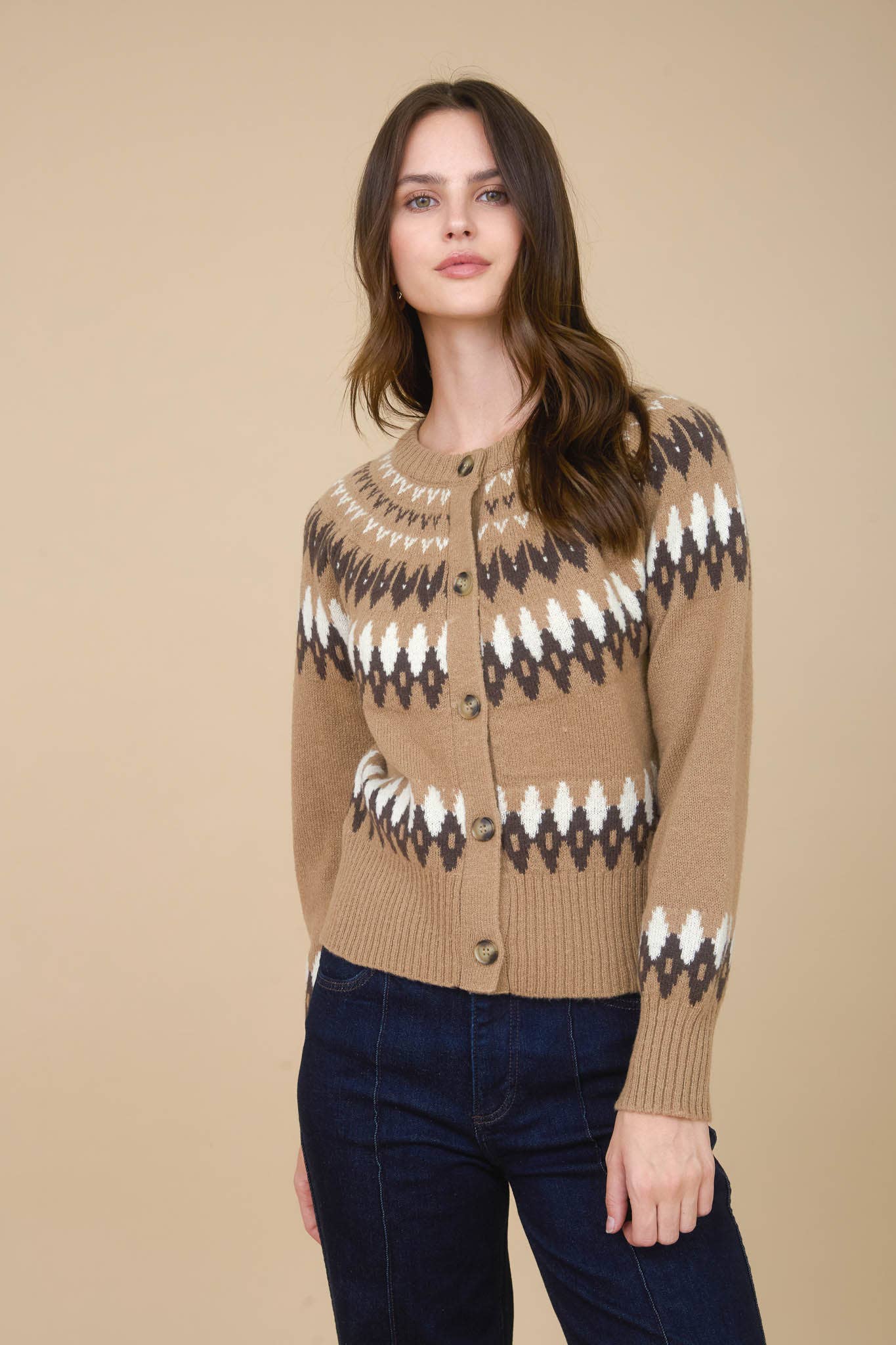 Fair Isle Button Down Knit Cardigan