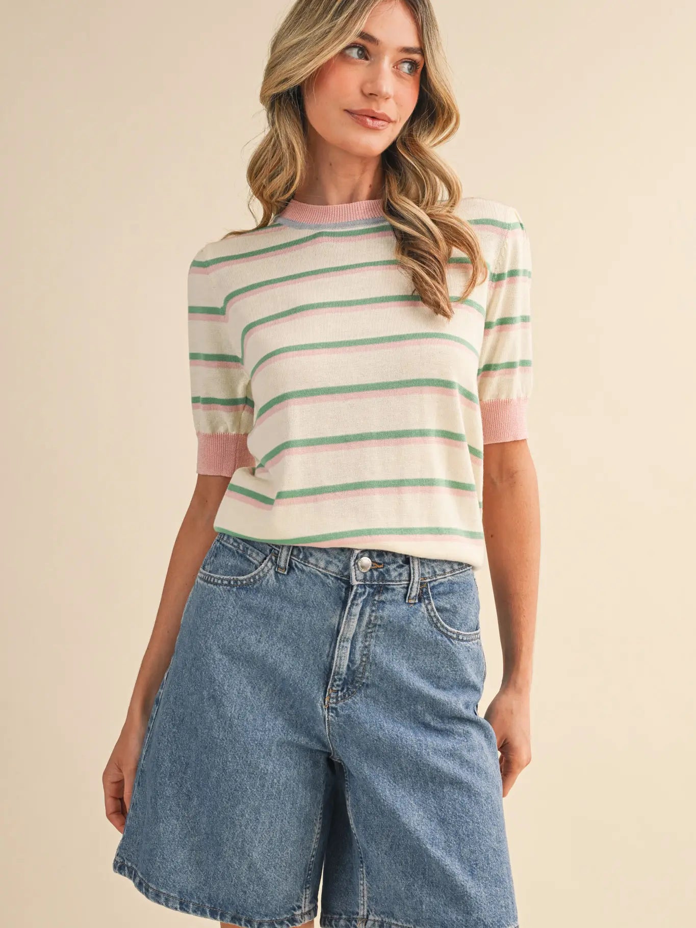 Striped Short Sleeve Sweater
