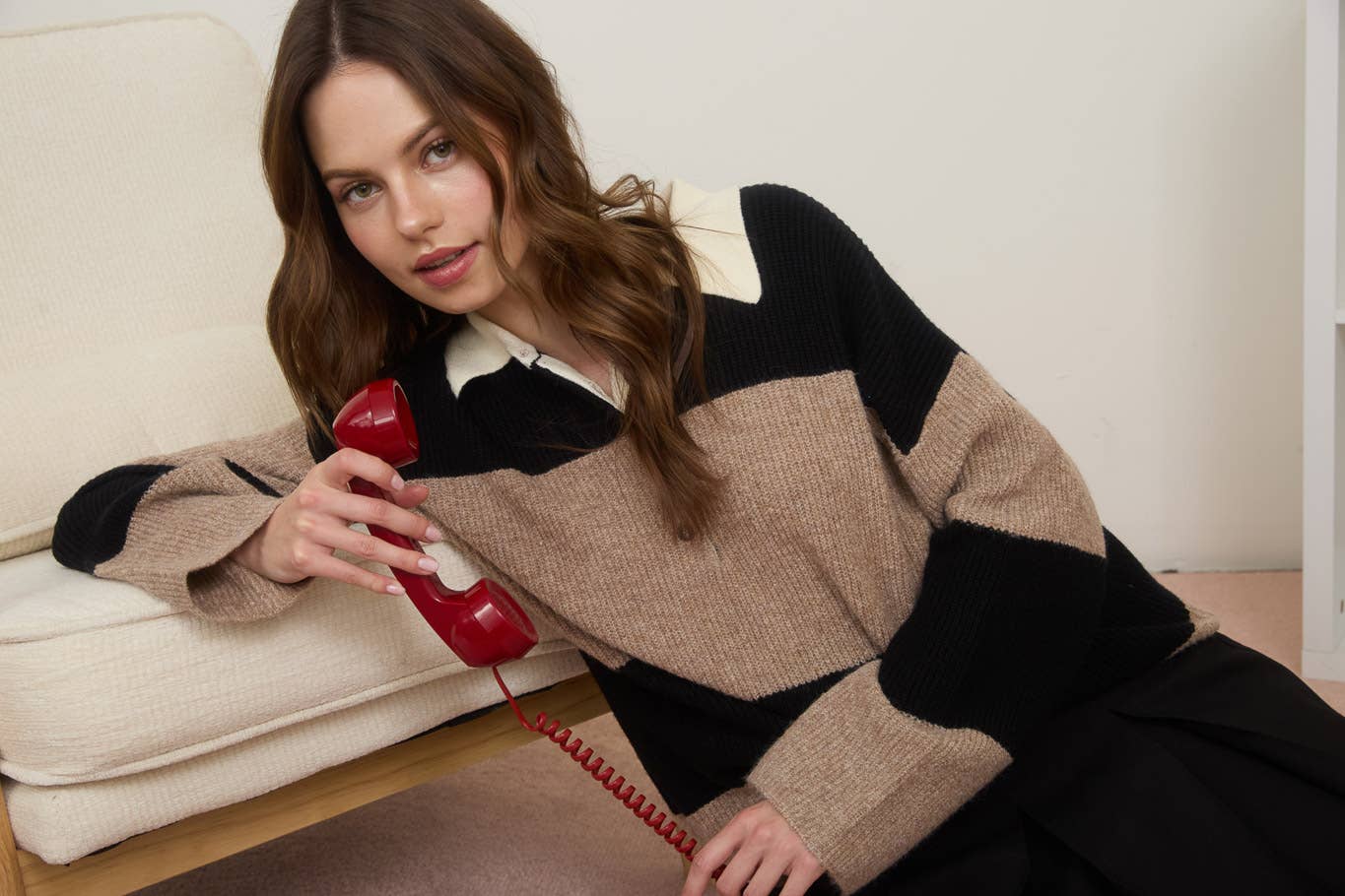 Wide Stripe Polo Sweater