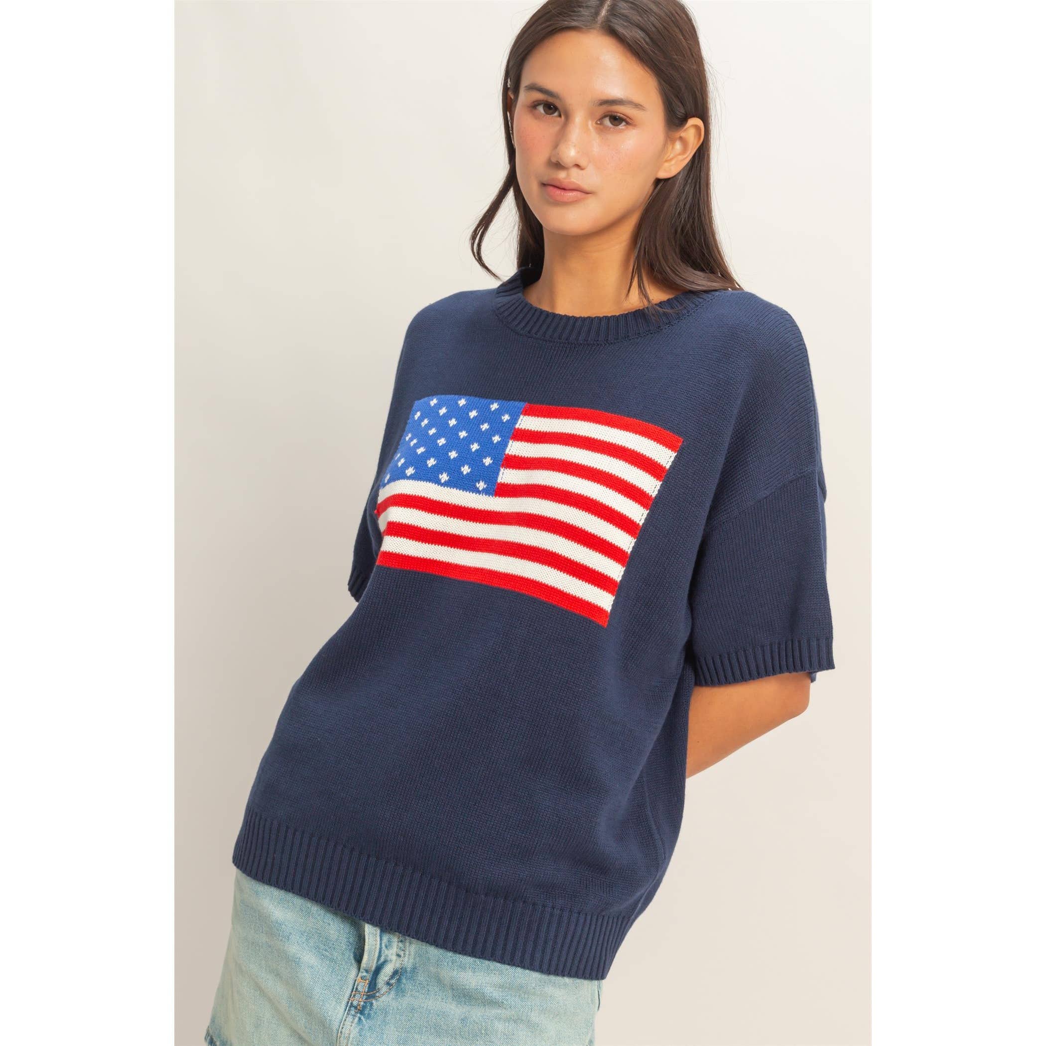American Flag Knit Top