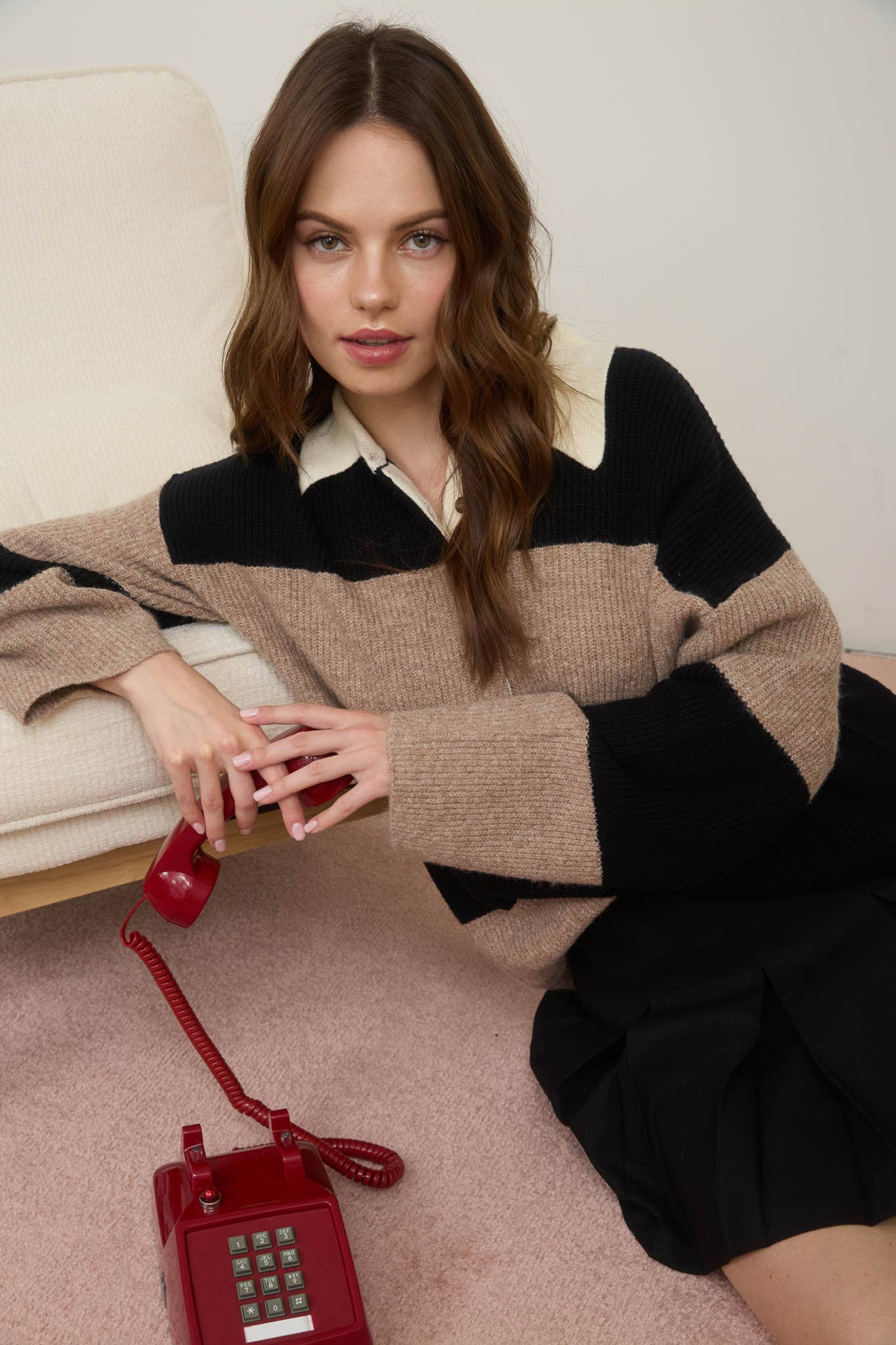 Wide Stripe Polo Sweater