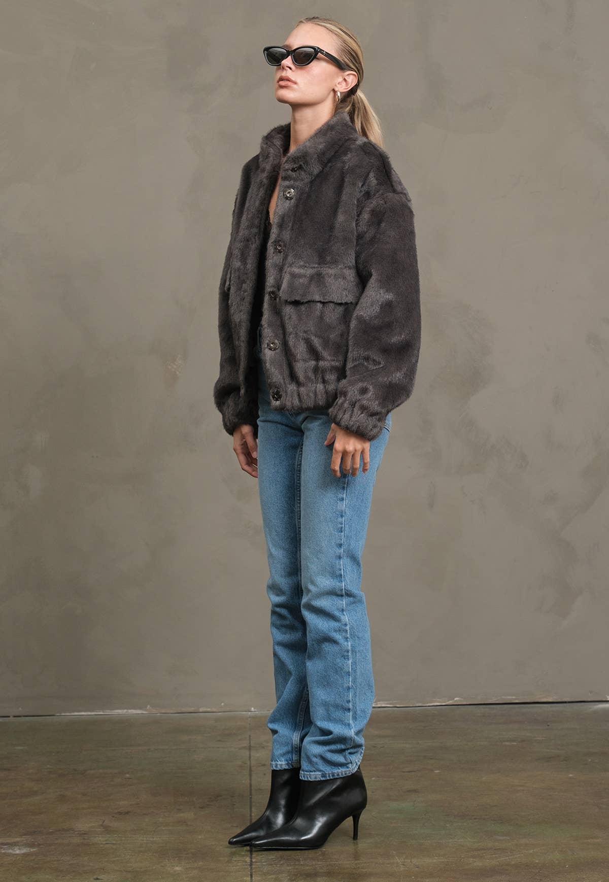 Faux Fur Button Jacket