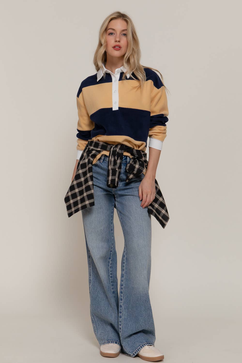 Rugby Stripe Fleece Polo Top