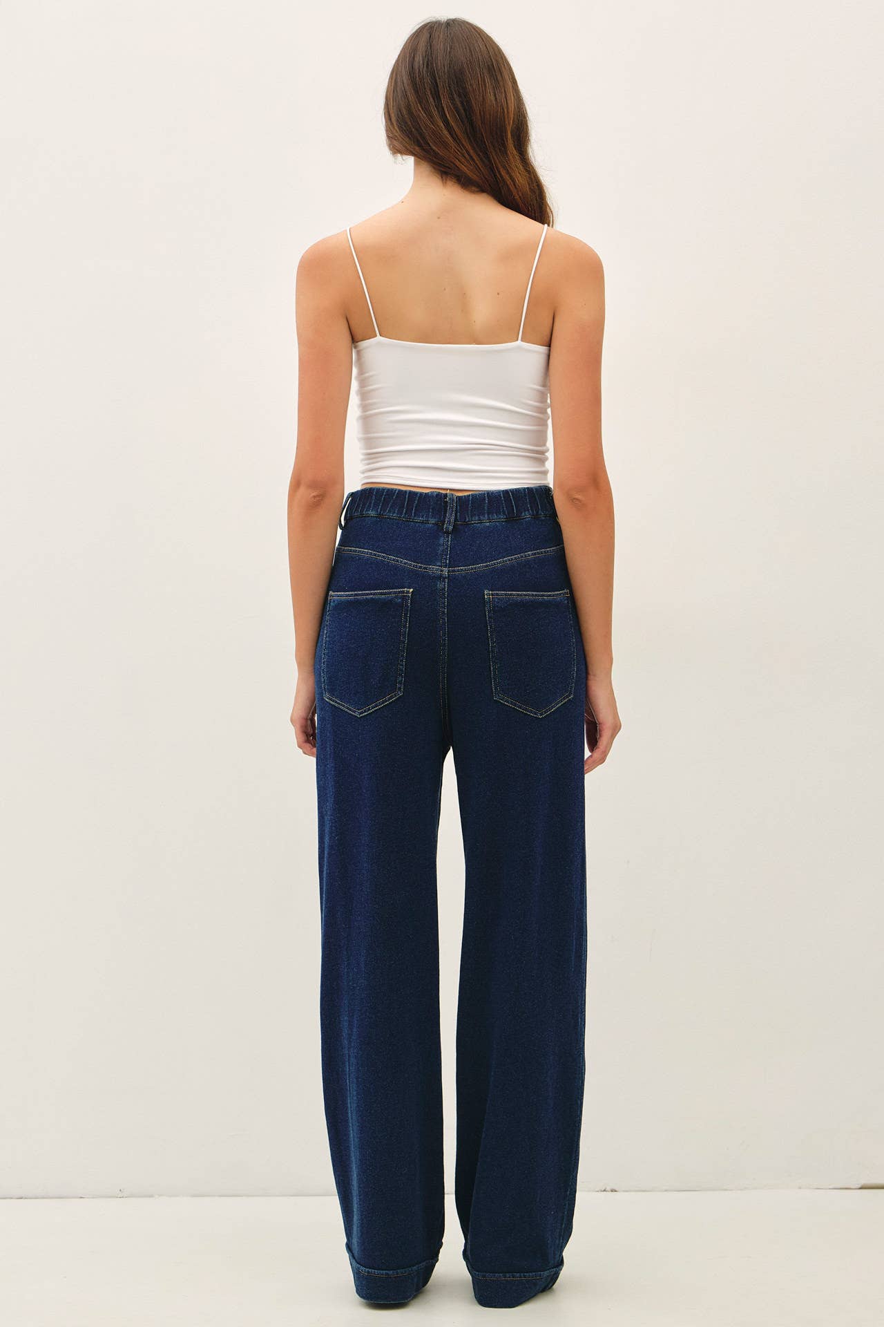 Knit Denim Wide Leg Pintuck Pants