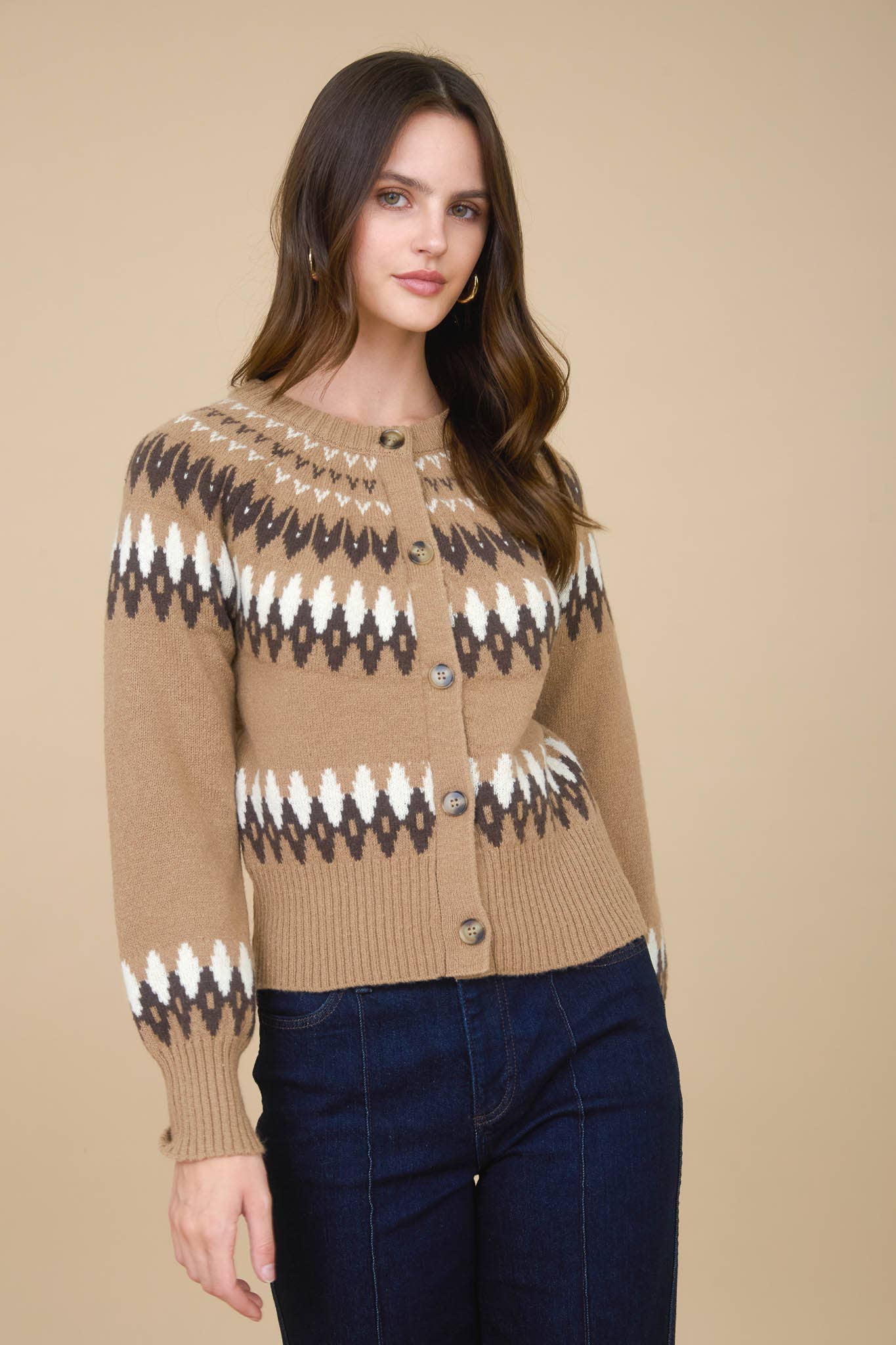 Fair Isle Button Down Knit Cardigan