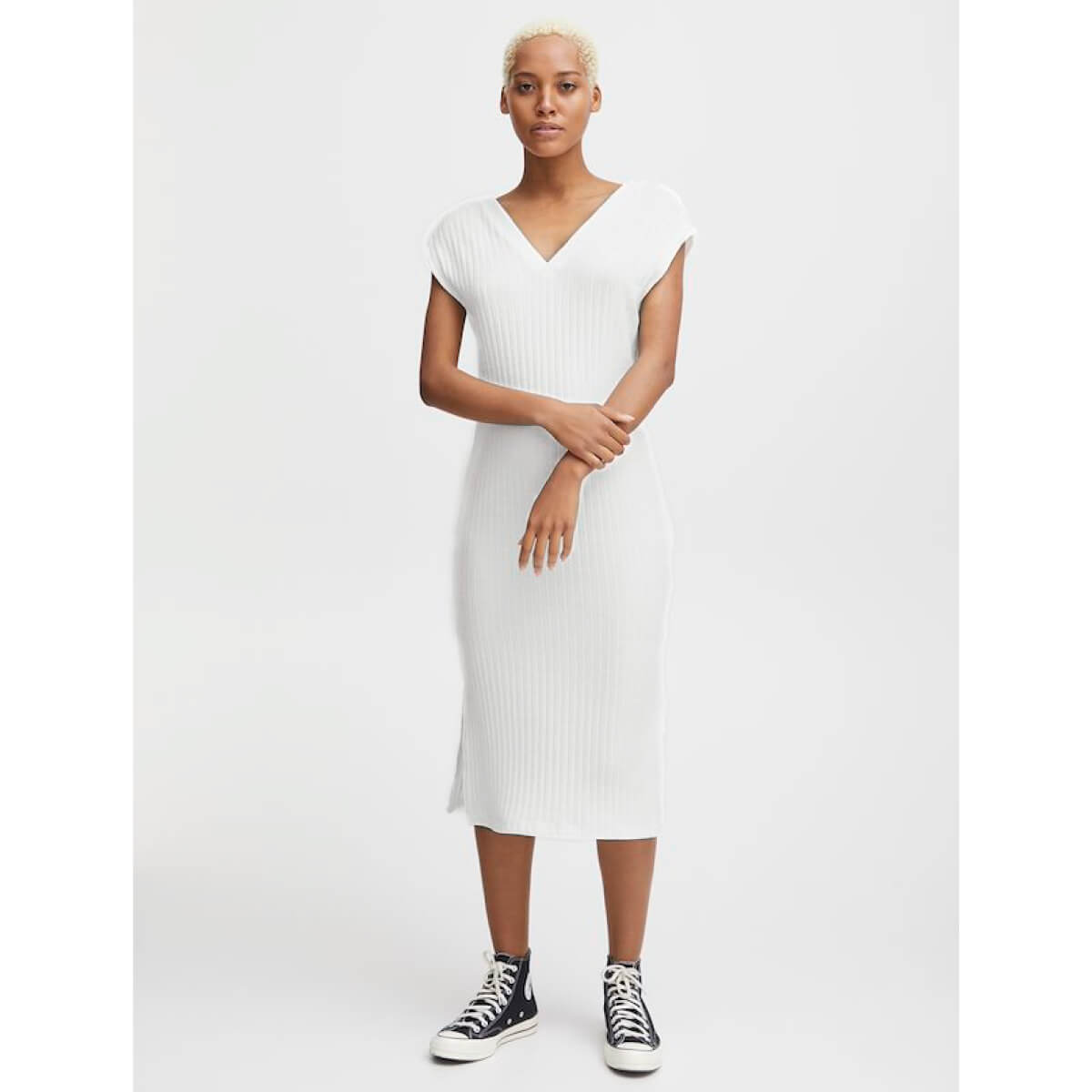 V-Neck Terry Towel Midi Dress