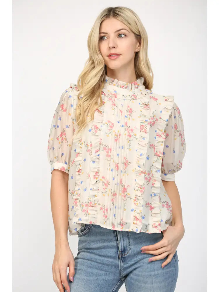 Ruffle Short Sleeve Blouse