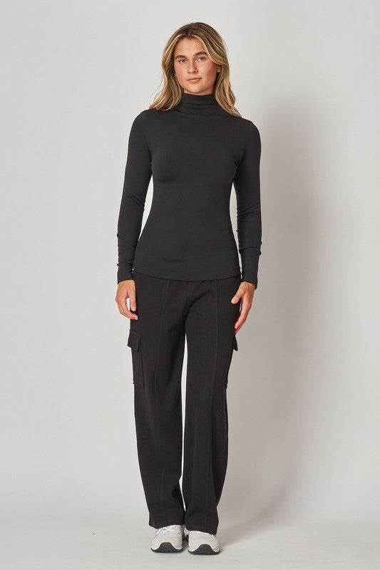 Fleece Lined Mock Neck Long Sleeve Top