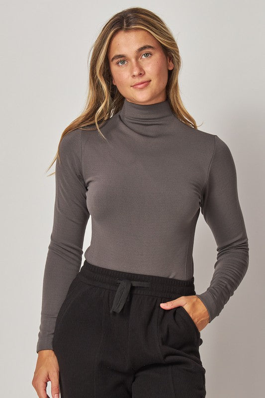 Fleece Lined Mock Neck Long Sleeve Top