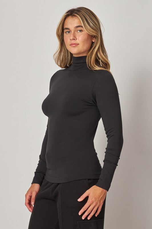 Fleece Lined Mock Neck Long Sleeve Top