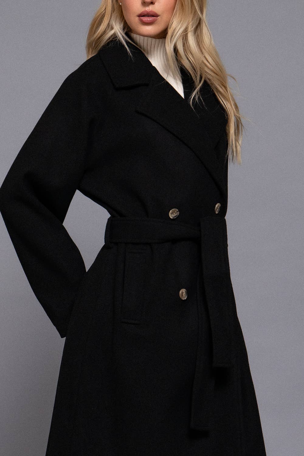 Double Breasted Button Felt Trench Coat