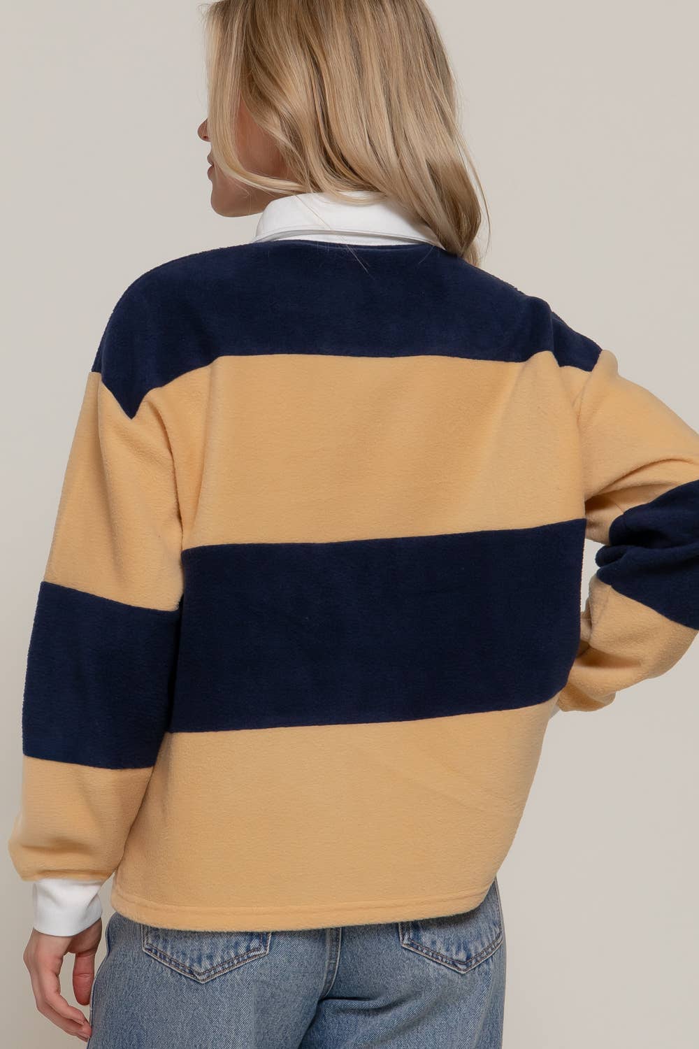 Rugby Stripe Fleece Polo Top