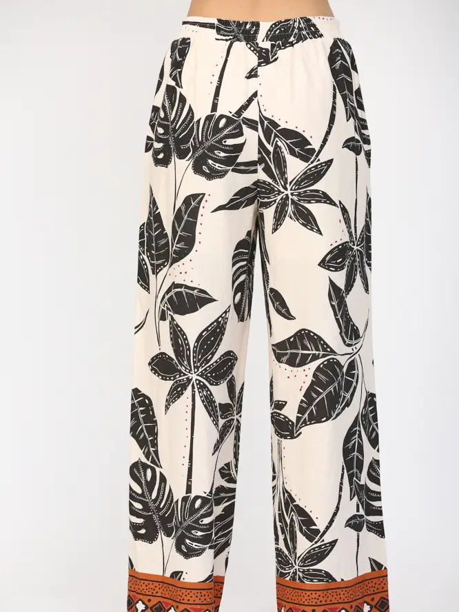 Tropical Print Linen Blend Pants