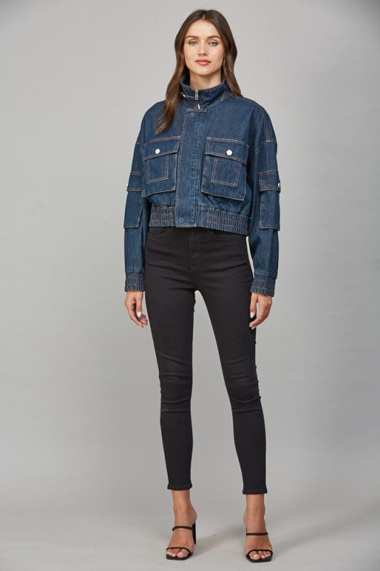 Cropped Pocket Detail Jean Jacket