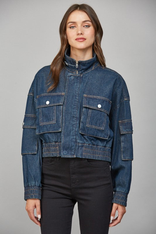 Cropped Pocket Detail Jean Jacket