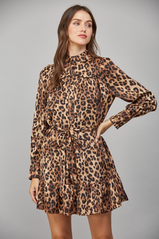 Leopard Print Tiered Mini Dress