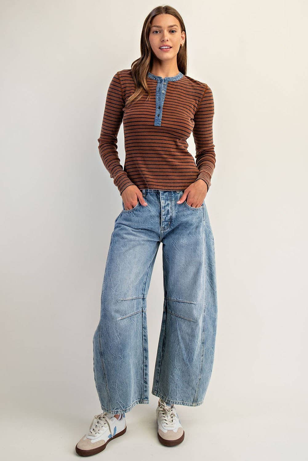 Two Tone Button Down Henley