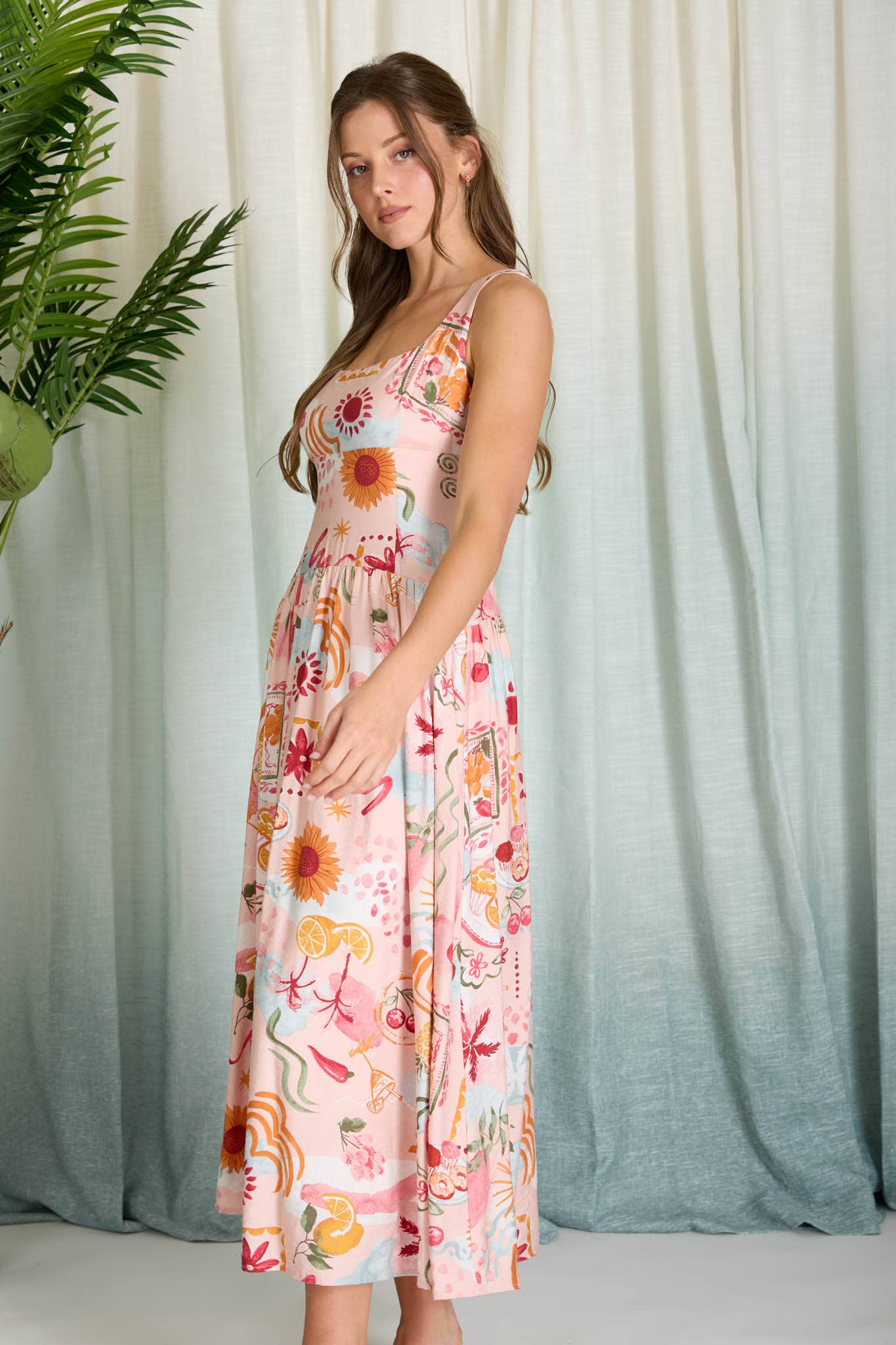 Summer Print Sleeveless Midi Sundress