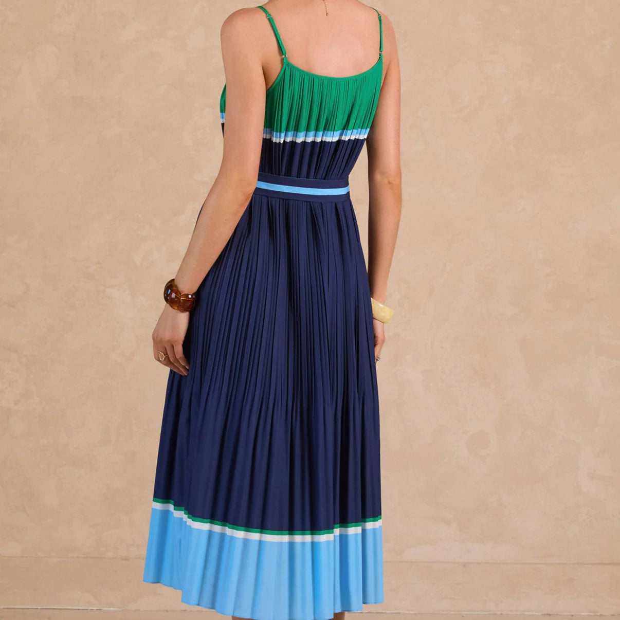 Color Block Pleated Midi Dress