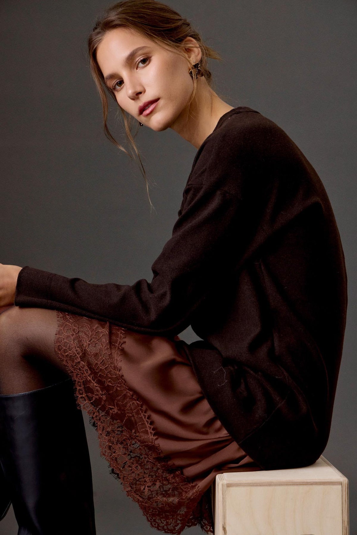 Lace-trim Sweater Dress
