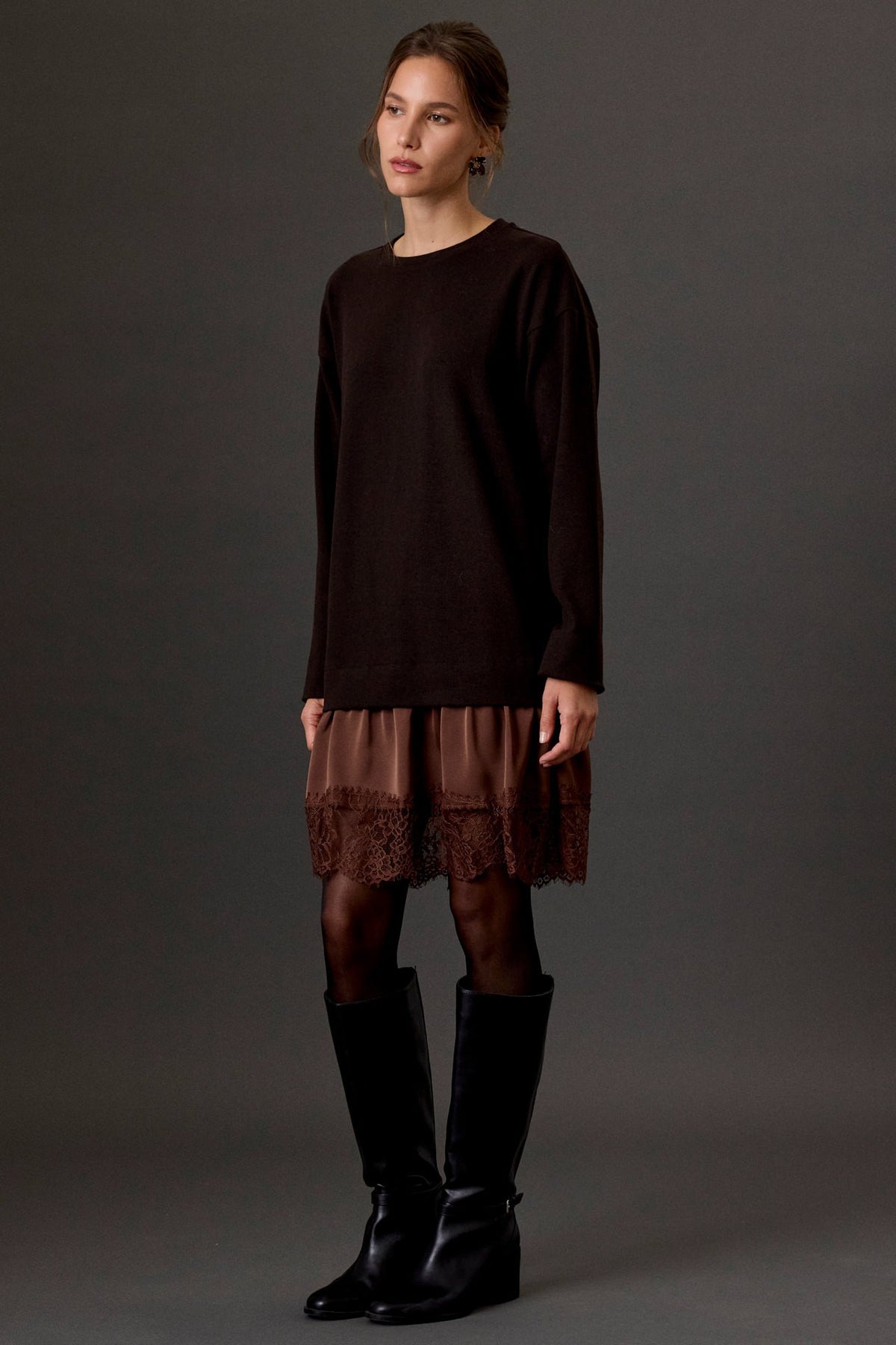 Lace-trim Sweater Dress