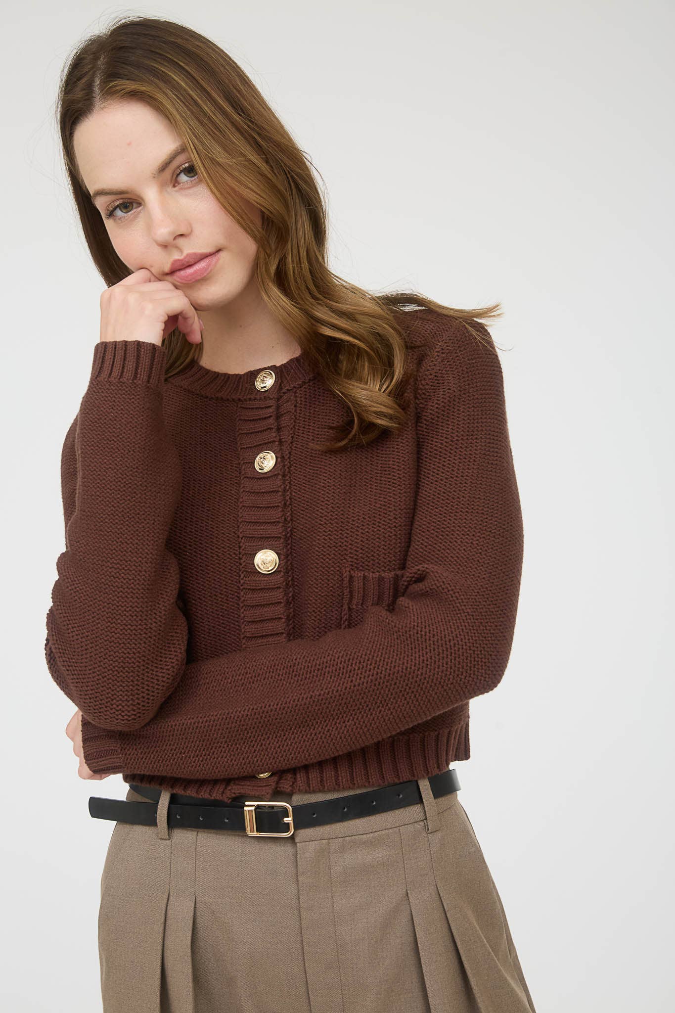 Gold Button Ribbed Cardigan