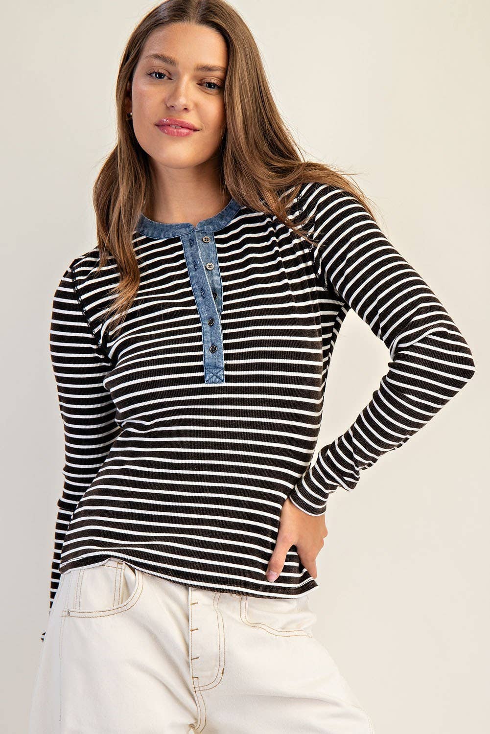 Two Tone Button Down Henley