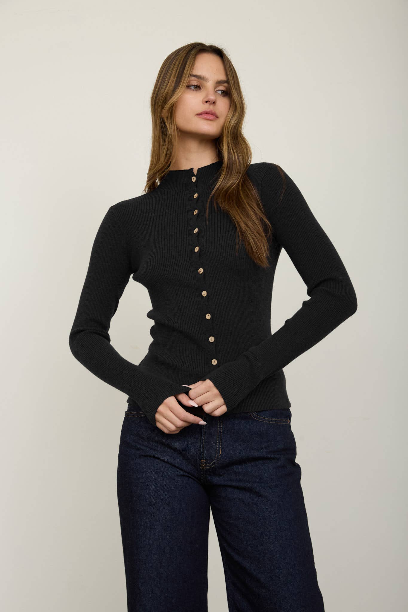 Mock Neck Button Knit Cardigan