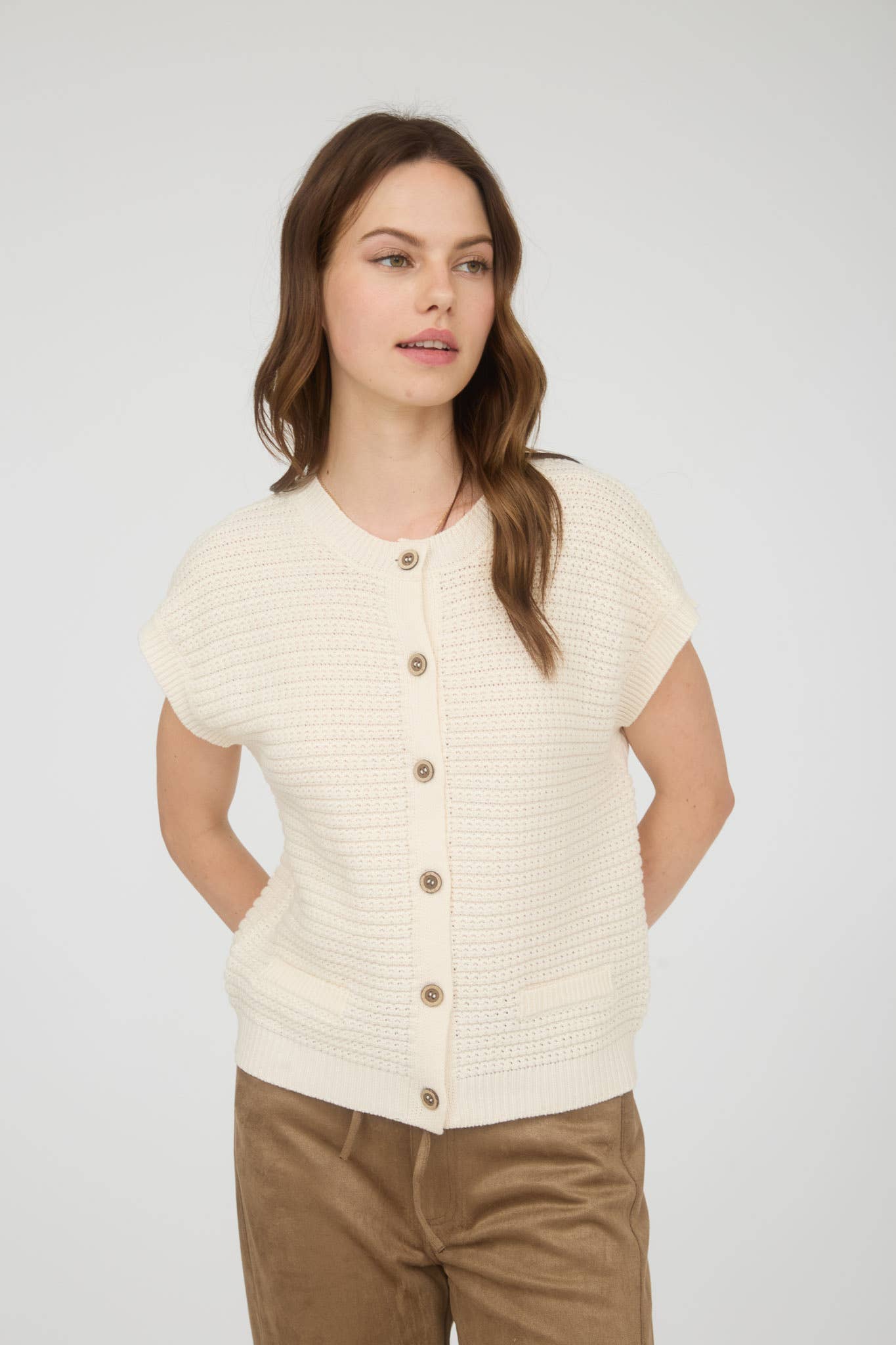 Textured Knit Cardigan Vest