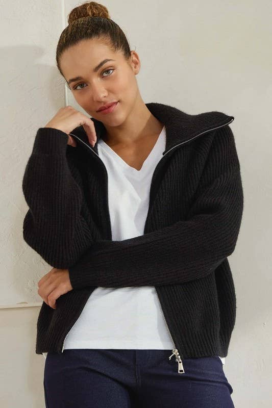 Funnel Neck Zip Cardigan