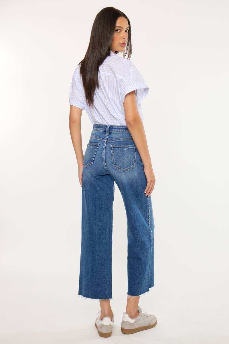 High Rise Crop Wide Leg Studded Jeans