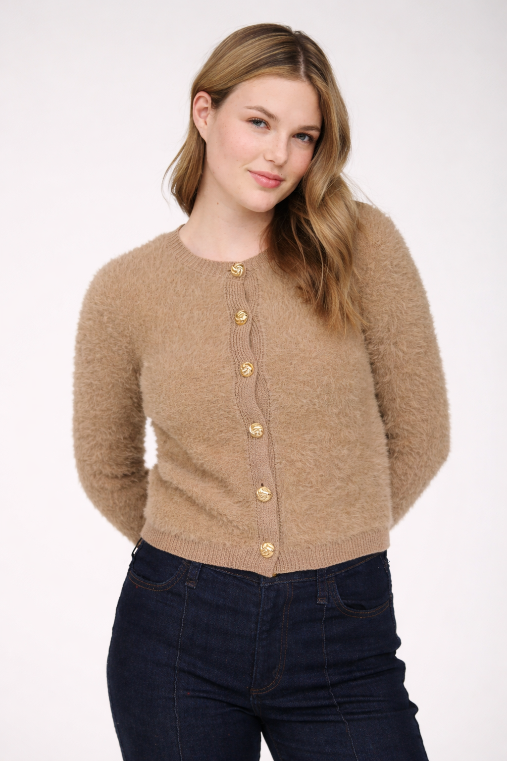 Gold Button Fuzzy Cardigan