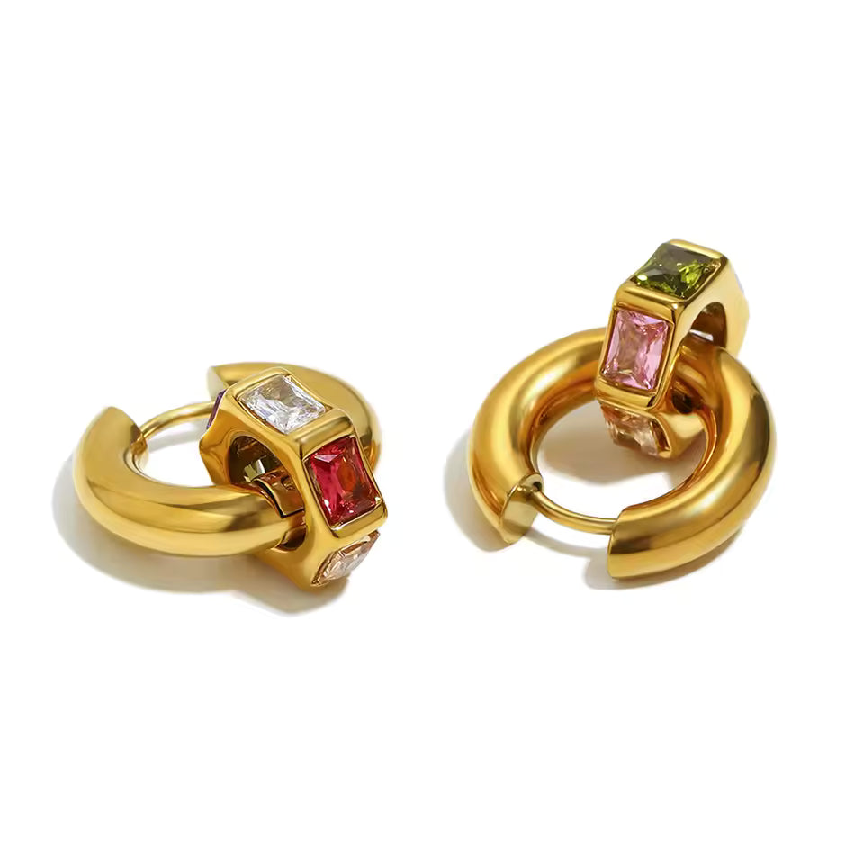 Gold Multistone Huggie Earrings