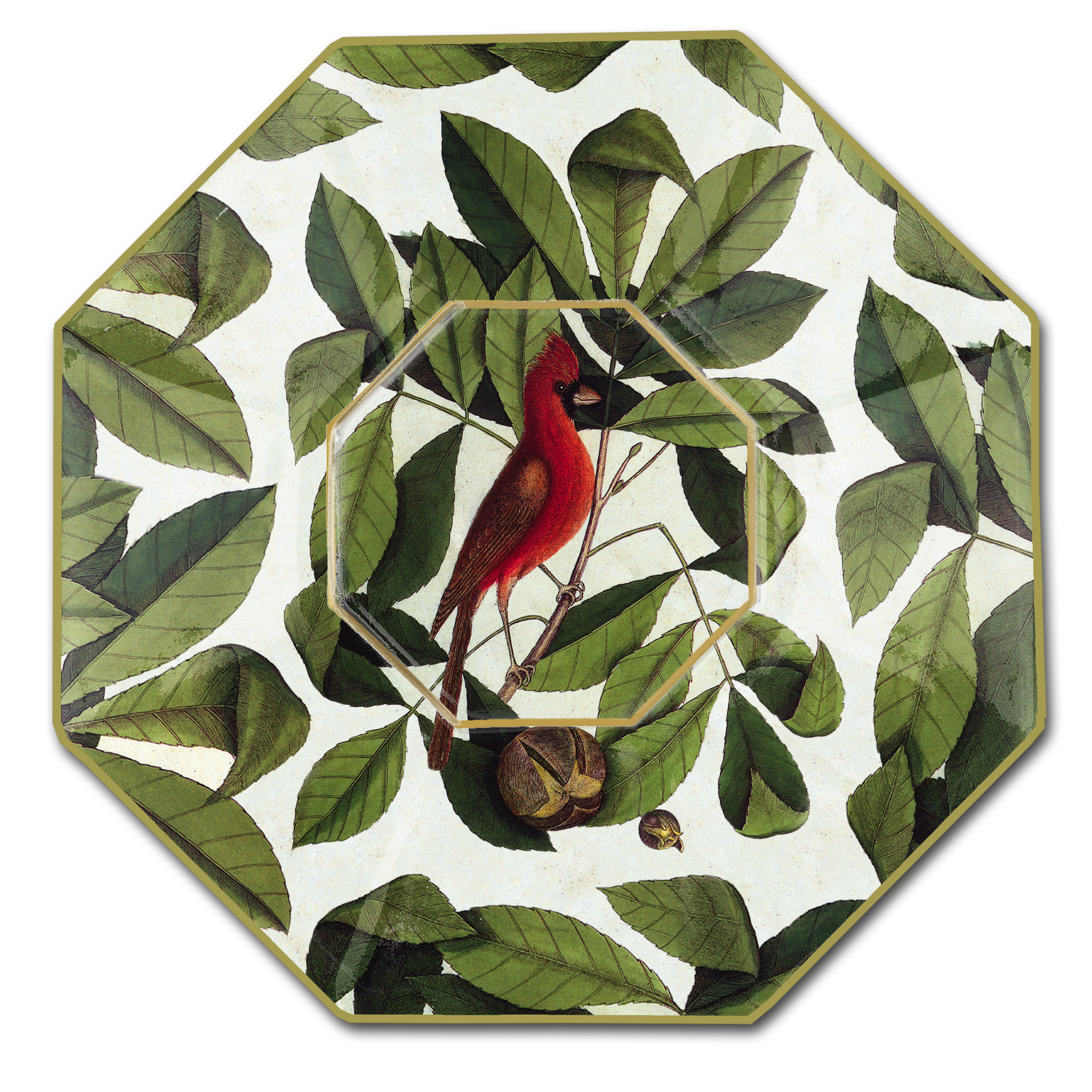 Cardinal Hickory Tree Decoupage Glass Plate
