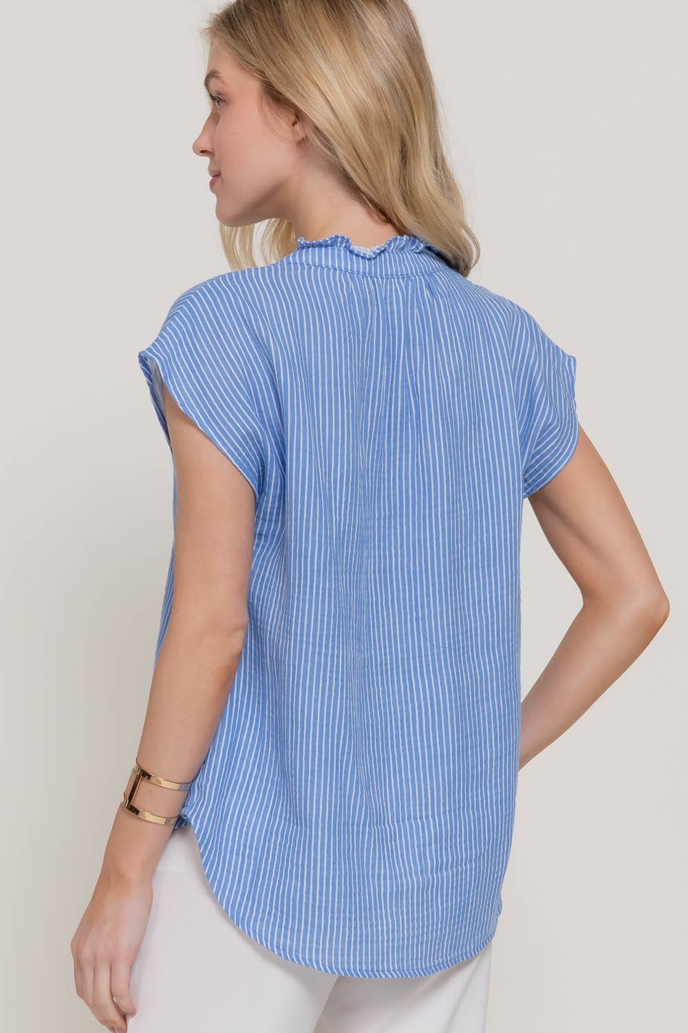 Ruffle V-Neck Cotton Blouse