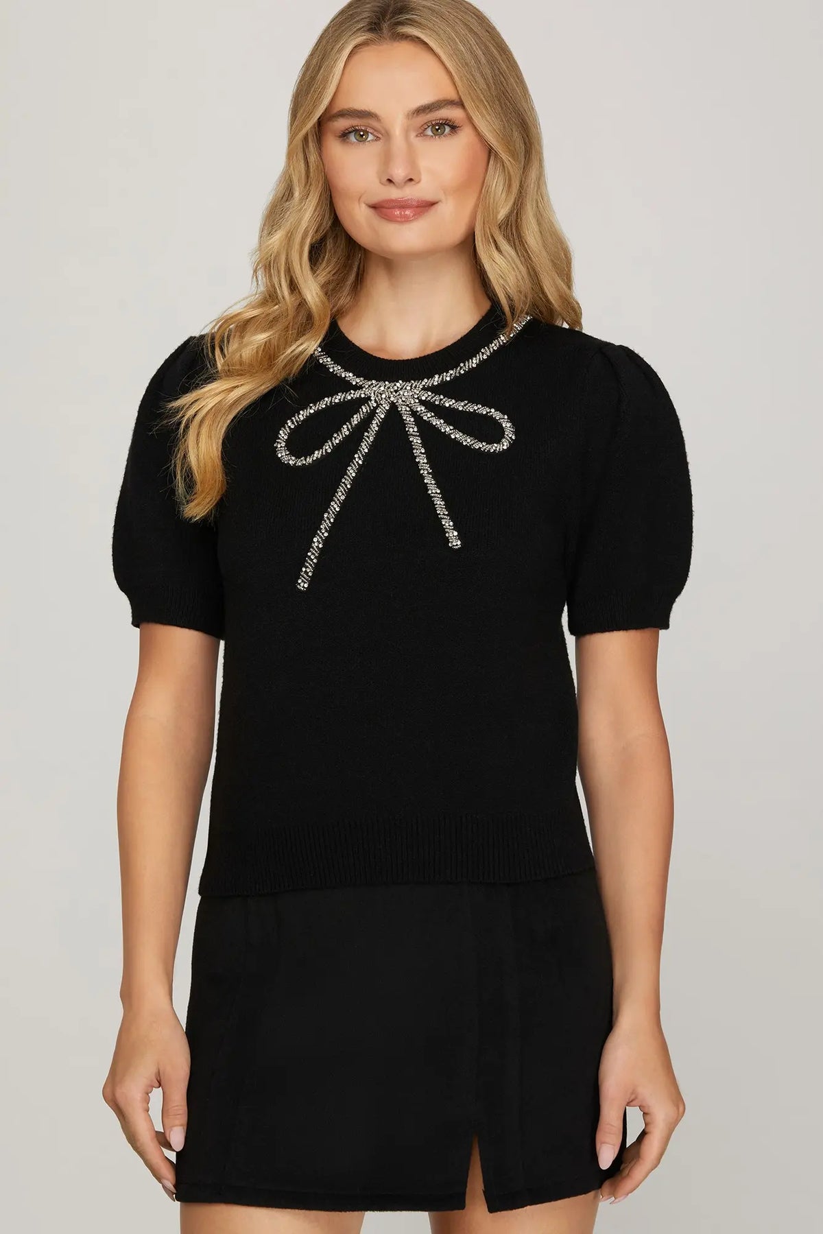 Puff Sleeve Bow Sweater Top
