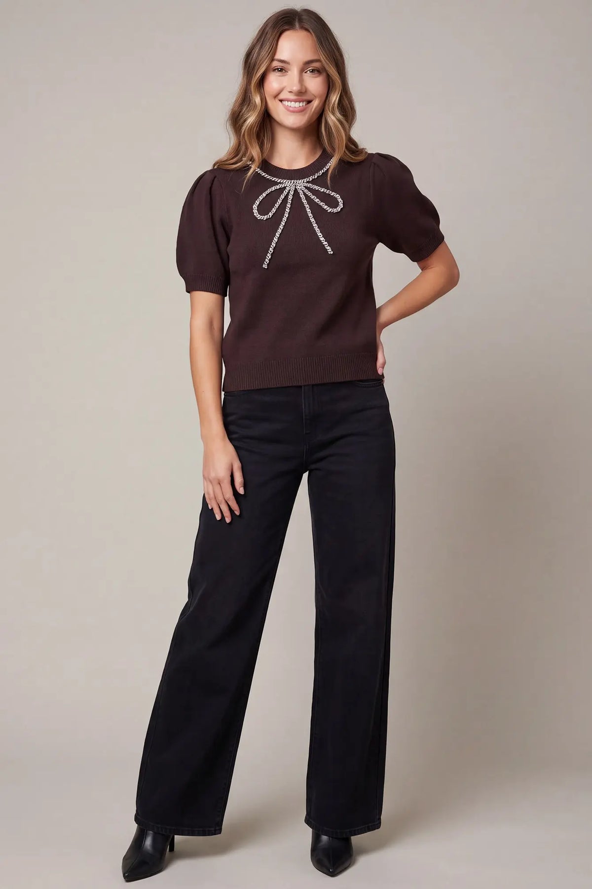 Puff Sleeve Bow Sweater Top