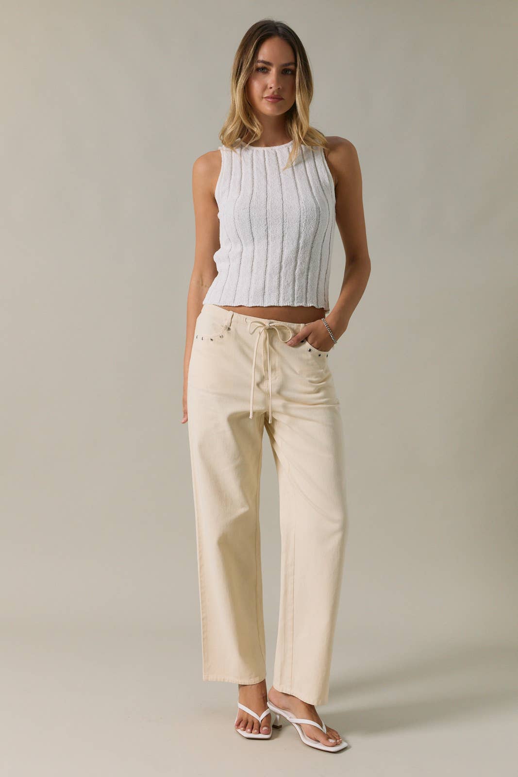 Mid Rise Straight Grommet Twill Jean