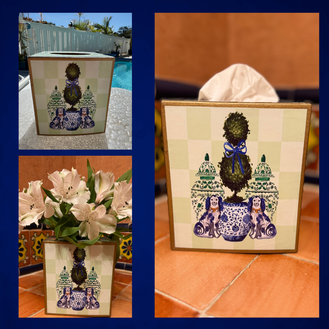 Tissue Box w/ Staffordshire Dogs