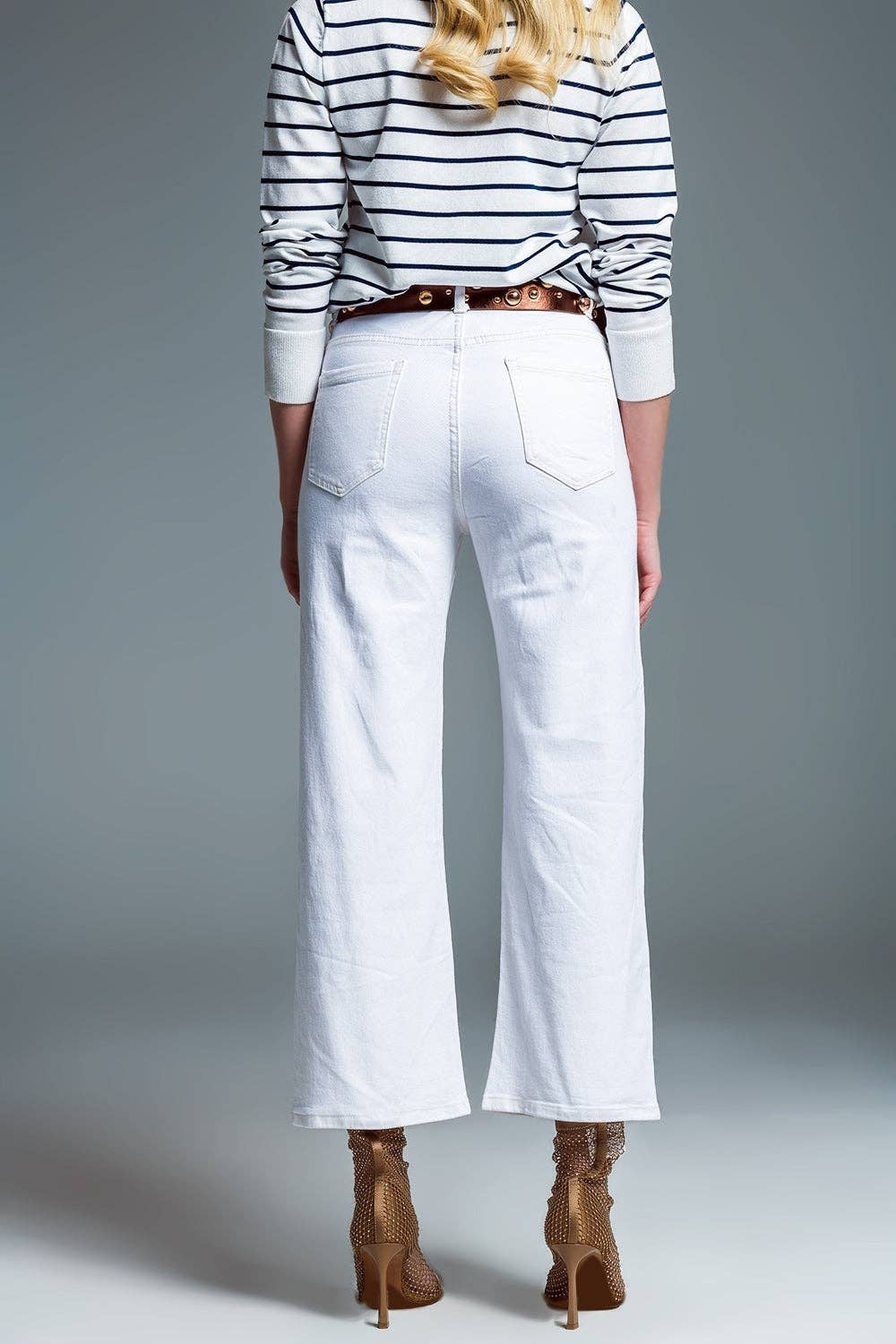 White Wide Leg Jeans w/ Metallic Finish