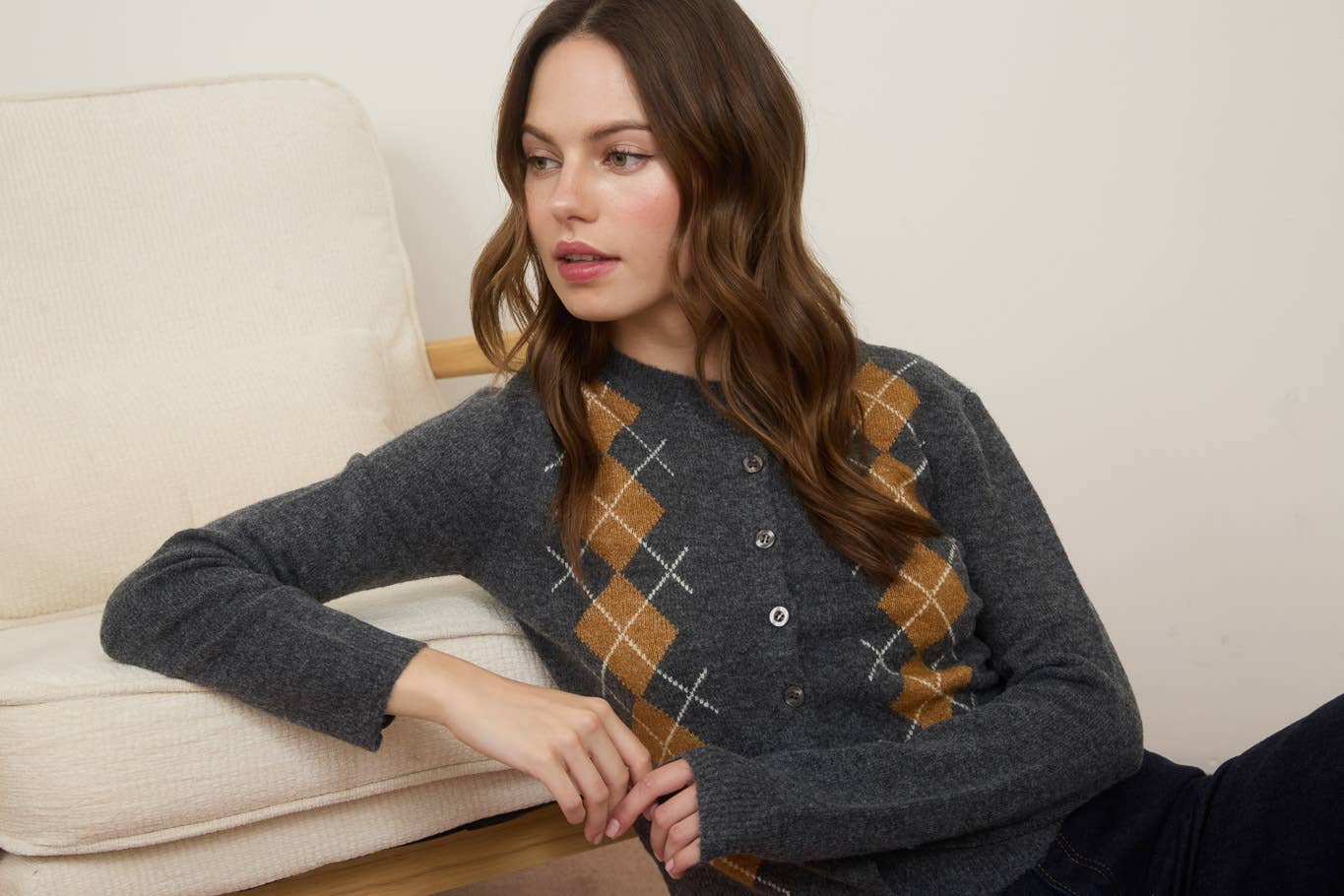 Classic Argyle Button-Up Cardigan
