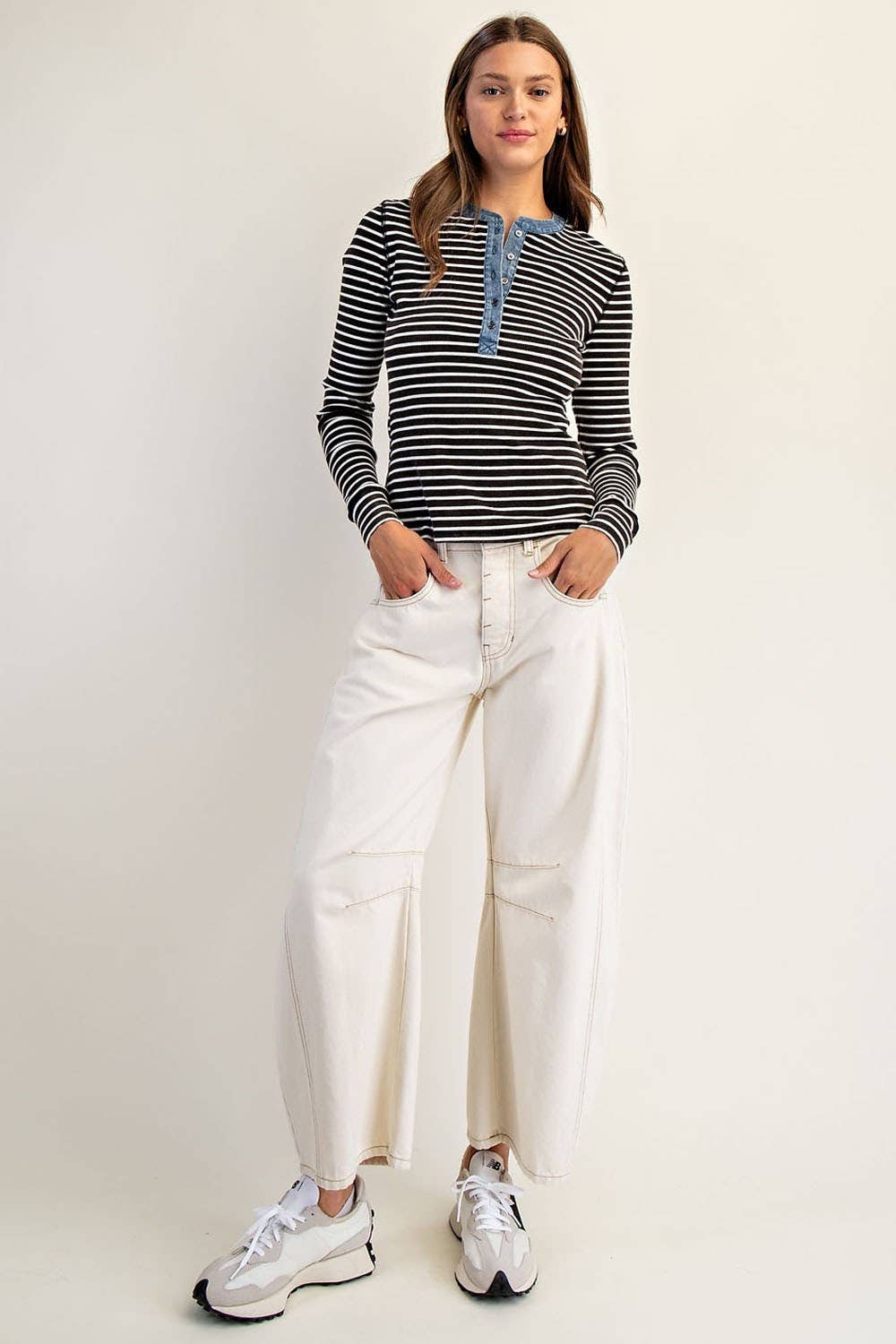 Two Tone Button Down Henley