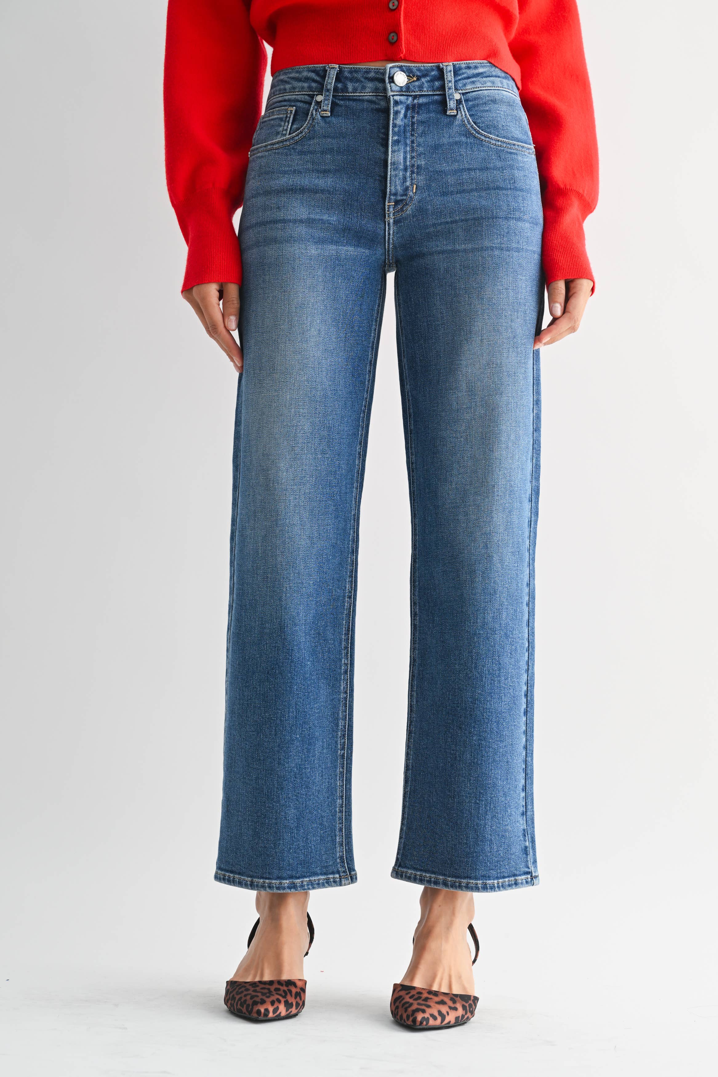 JBD Mid Rise Slim Wide Leg Jean