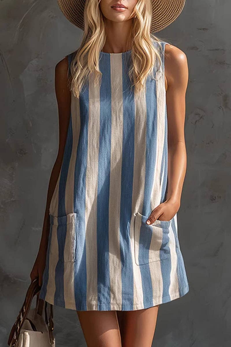 S/Blue and White Striped Dress