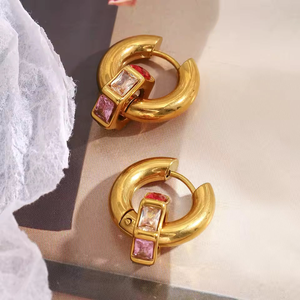 Gold Multistone Huggie Earrings
